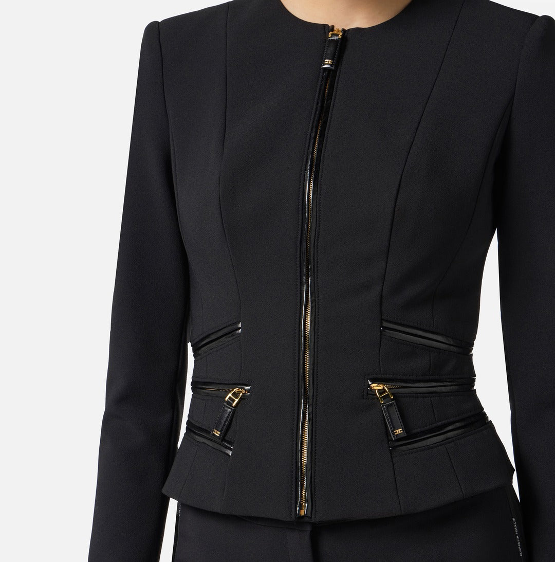 ELISABETTA FRANCHI Giacca in doppio crepe con dettagli zip GI17356E2 Nero