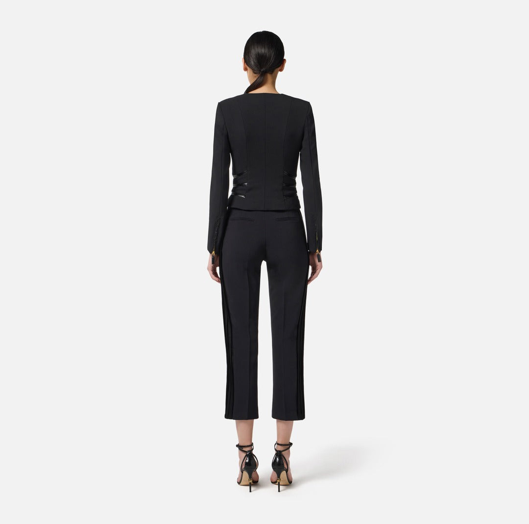 ELISABETTA FRANCHI Giacca in doppio crepe con dettagli zip GI17356E2 Nero