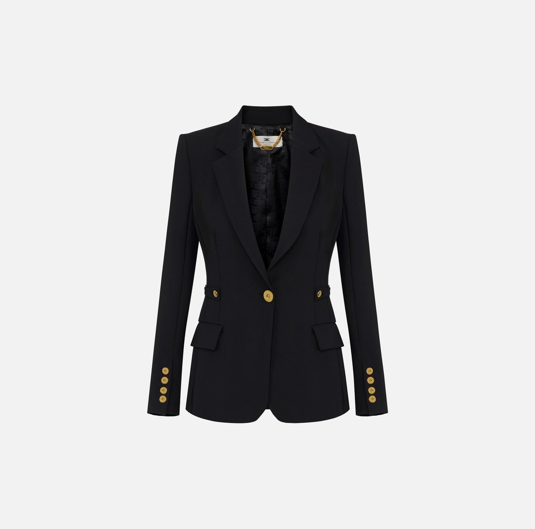 ELISABETTA FRANCHI Giacca in crepe leggero con dettagli gioiello GI17556E2 Nero