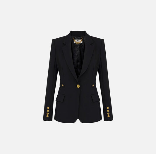 ELISABETTA FRANCHI Giacca in crepe leggero con dettagli gioiello GI17556E2 Nero