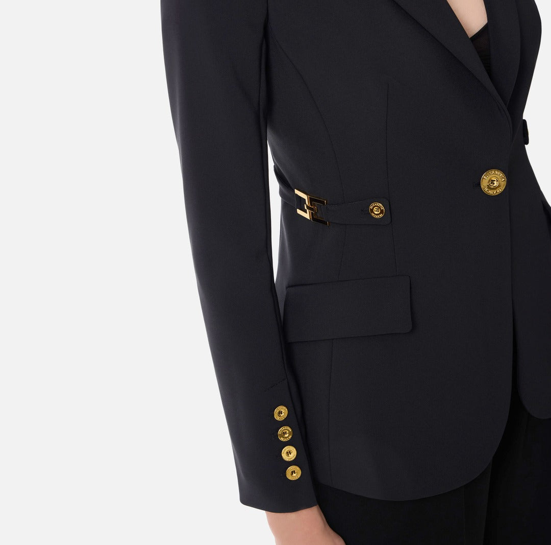 ELISABETTA FRANCHI Giacca in crepe leggero con dettagli gioiello GI17556E2 Nero