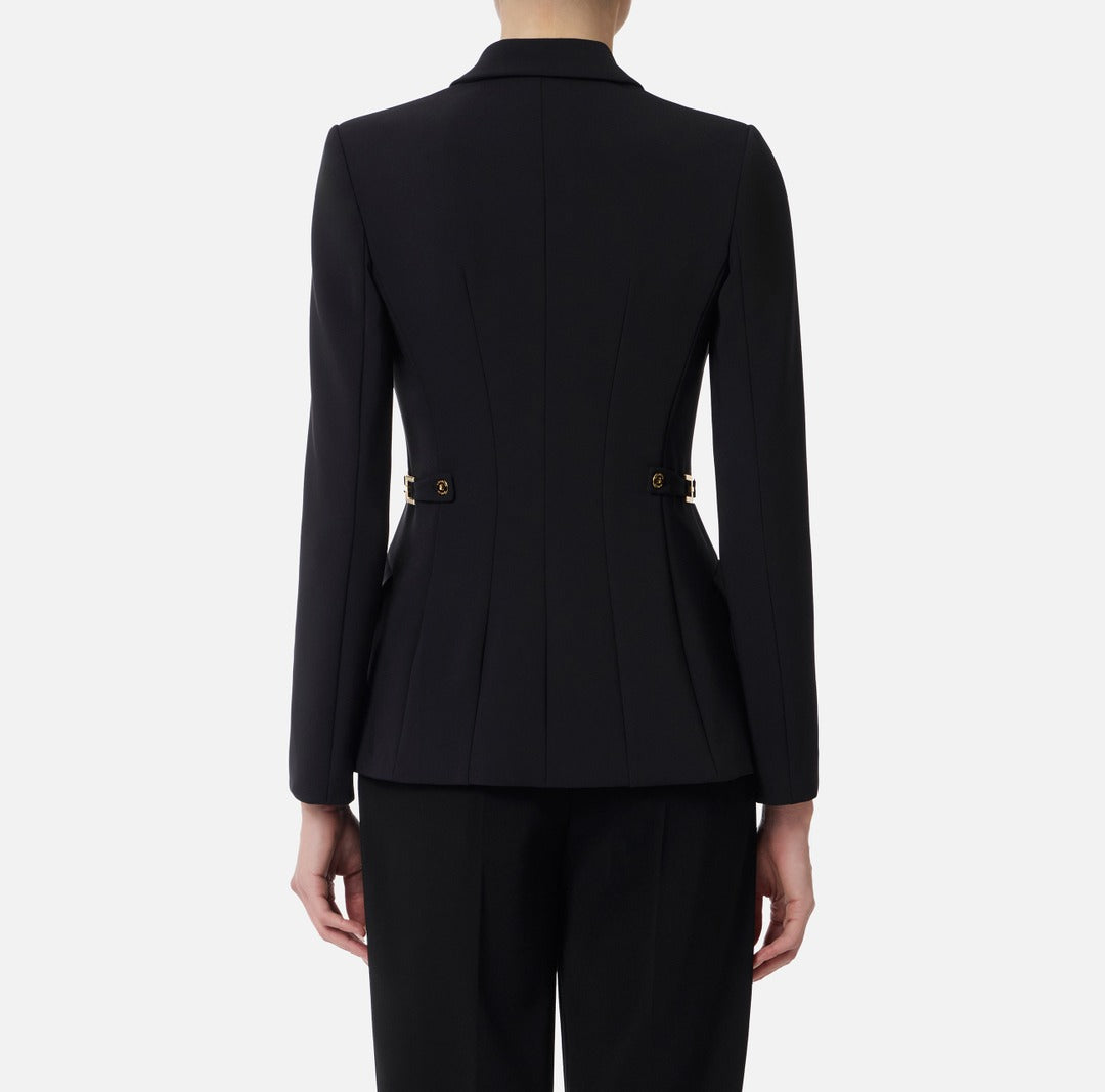 ELISABETTA FRANCHI Giacca in crepe leggero con dettagli gioiello GI17556E2 Nero