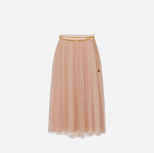 ELISABETTA FRANCHI Gonna in tulle con cintura gioiello GO15057E2 Nude