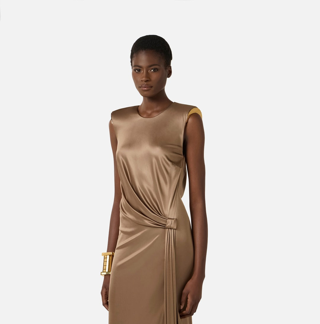 ELISABETTA FRANCHI Red Carpet glossy viscose jersey dress ABR2461E2 Clay
