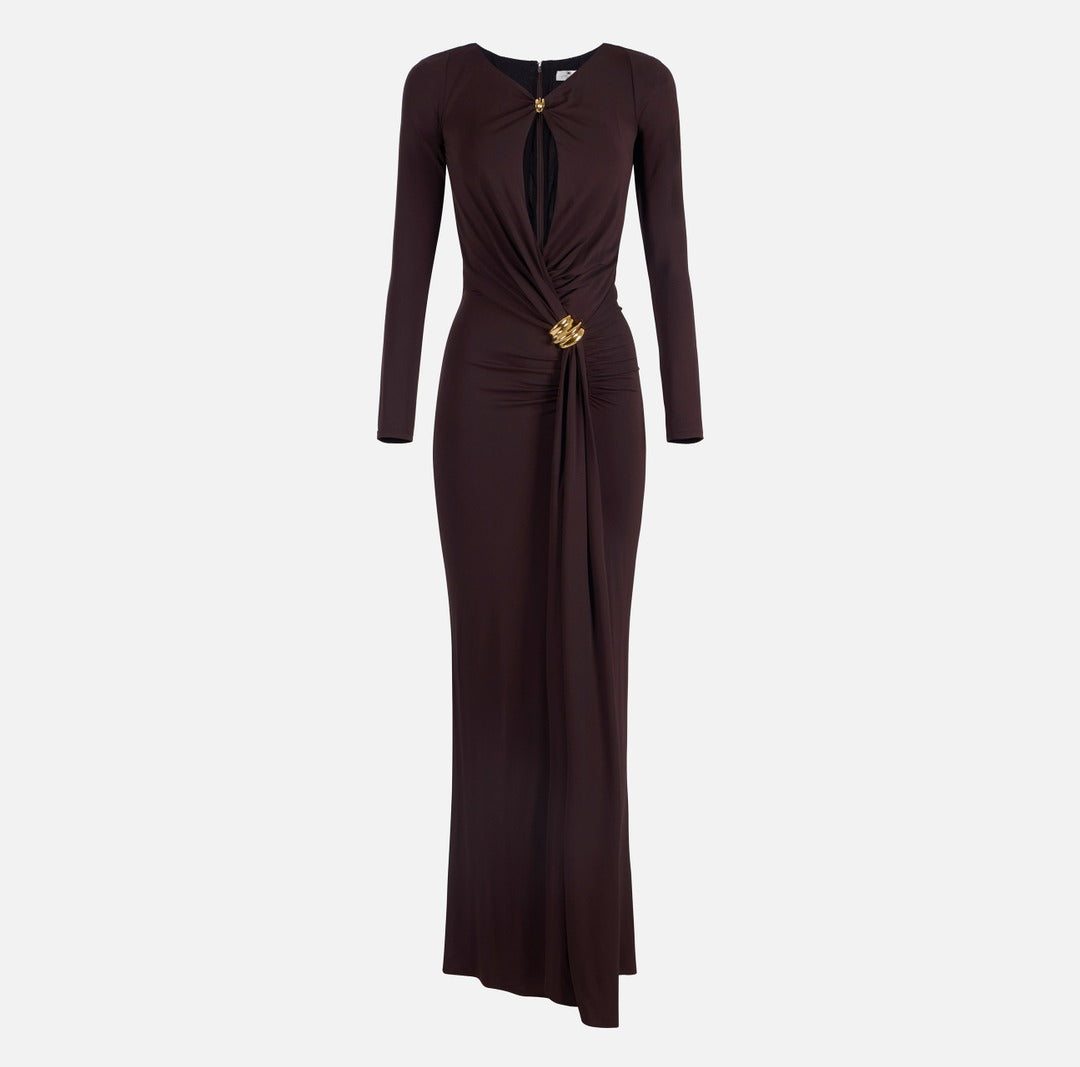 ELISABETTA FRANCHI Red Carpet Dress ABR1461E2 Dark Chocolate