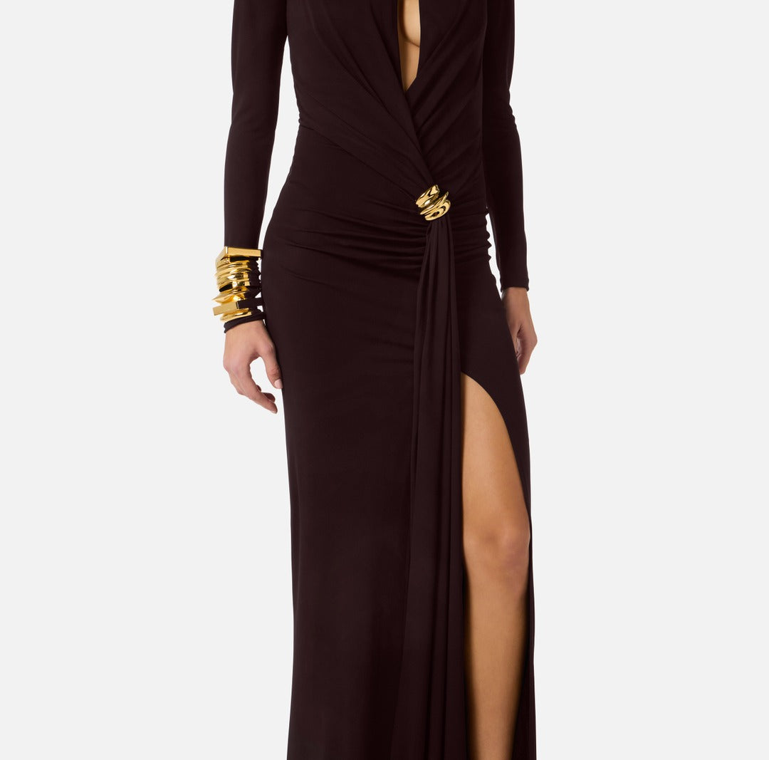 ELISABETTA FRANCHI Red Carpet Dress ABR1461E2 Dark Chocolate