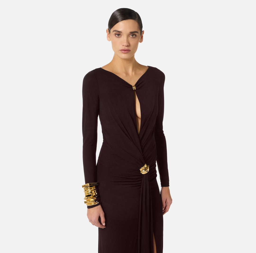 ELISABETTA FRANCHI Red Carpet Dress ABR1461E2 Dark Chocolate