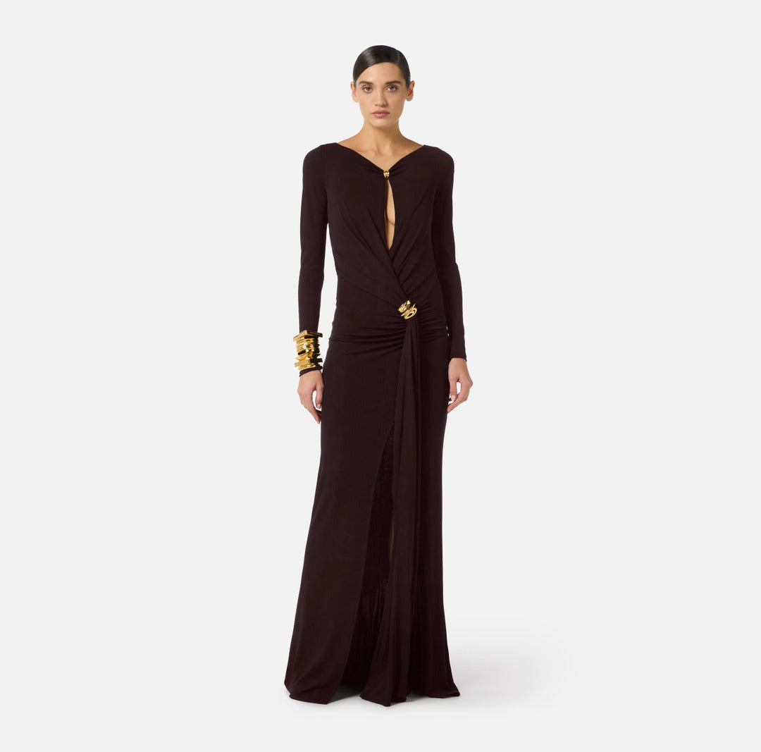 ELISABETTA FRANCHI Red Carpet Dress ABR1461E2 Dark Chocolate
