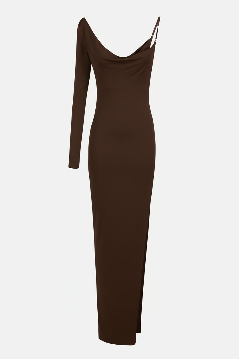 ELISABETTA FRANCHI Red Carpet crepe jersey dress ABR4762E2 Dark Chocolate