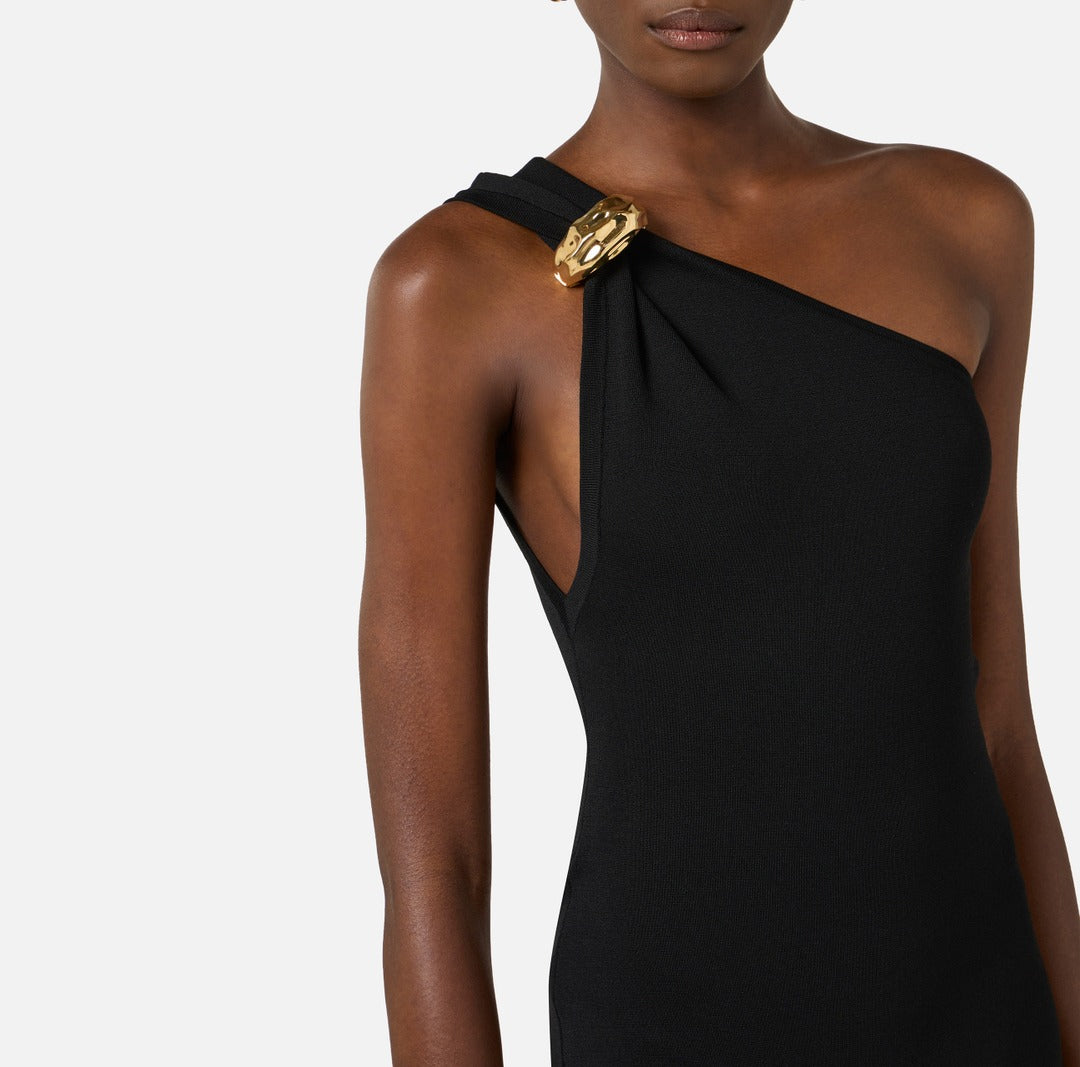 ELISABETTA FRANCHI Red Carpet Dress in punto stoffa knit AM43B62E2 Black