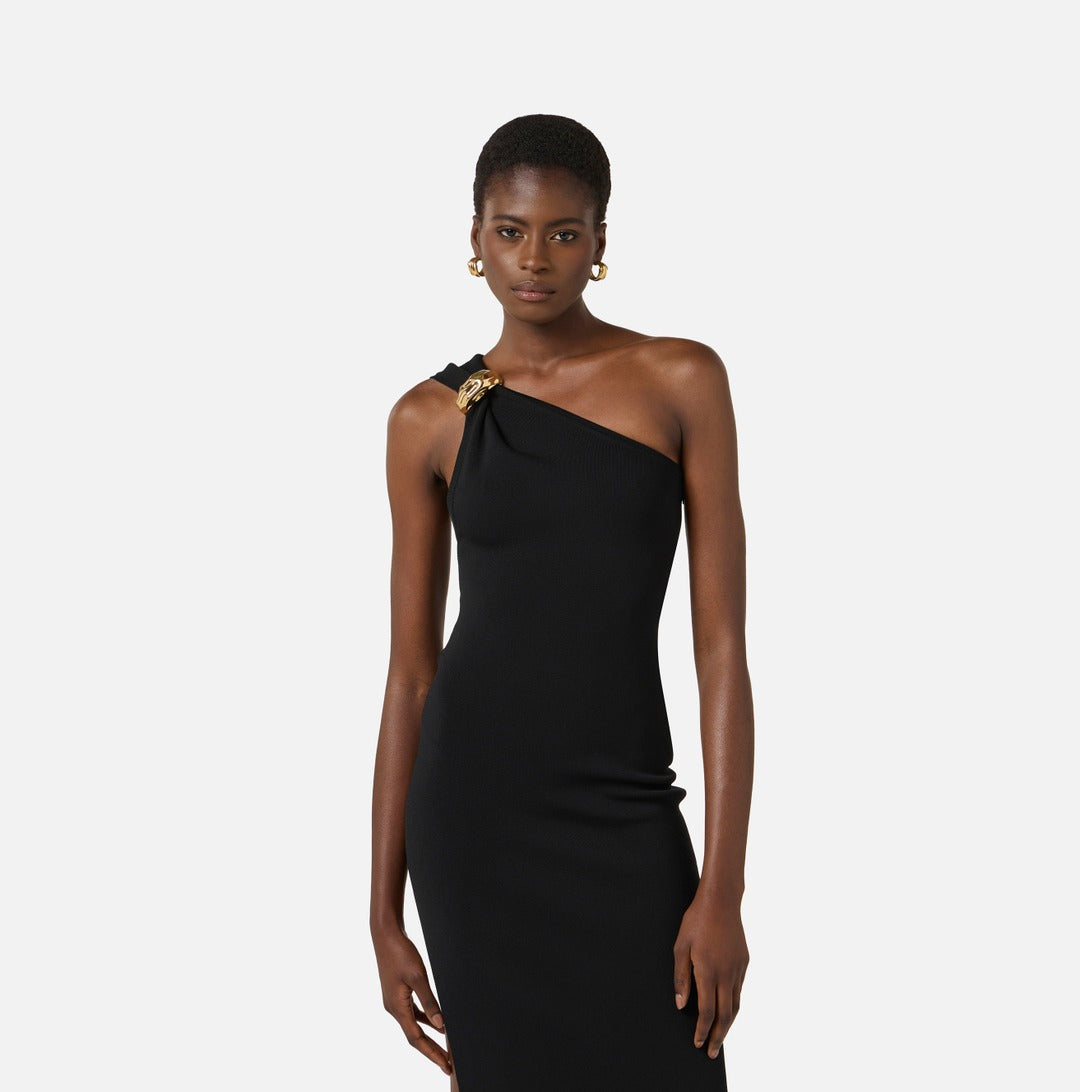 ELISABETTA FRANCHI Red Carpet Dress in punto stoffa knit AM43B62E2 Black