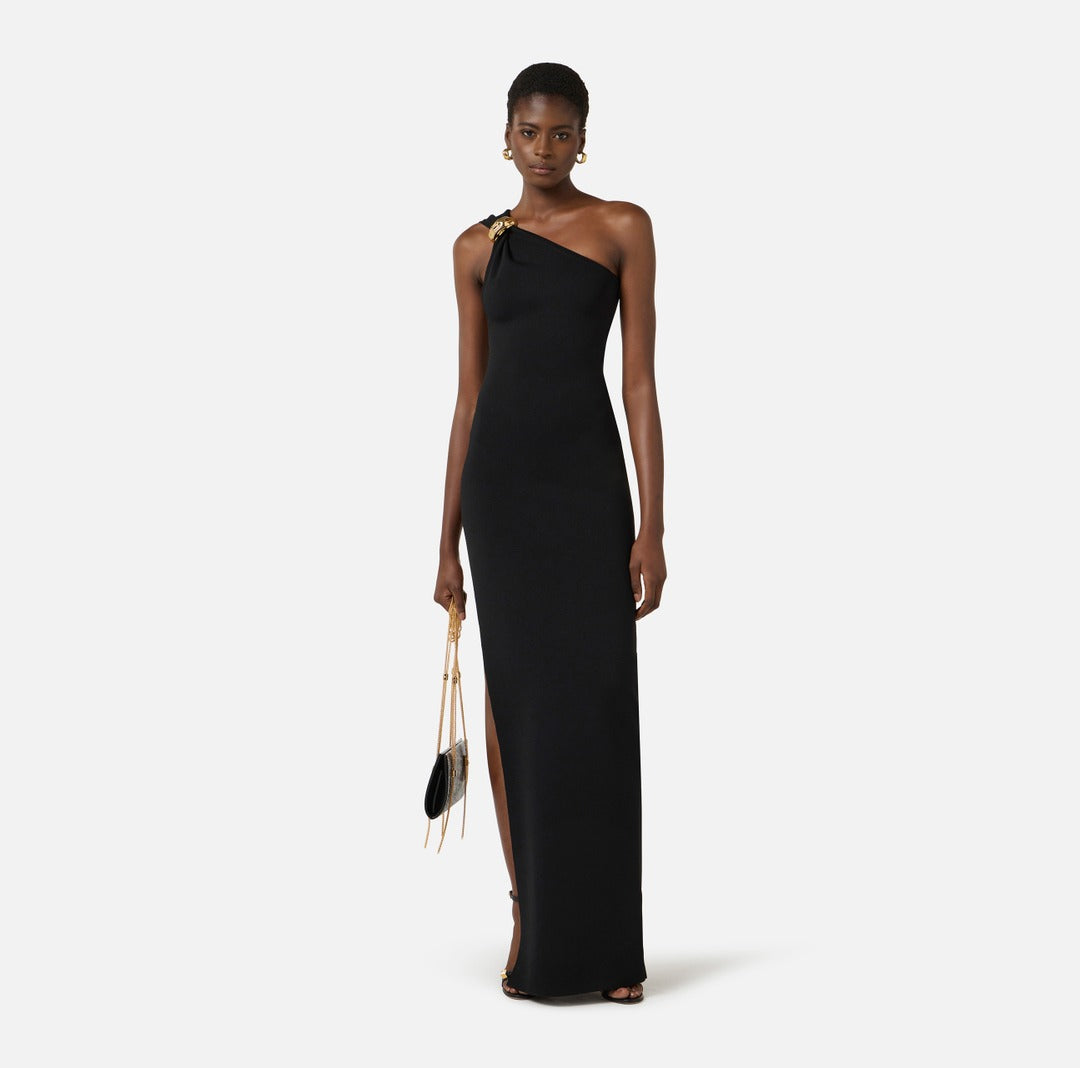 ELISABETTA FRANCHI Red Carpet Dress in punto stoffa knit AM43B62E2 Black