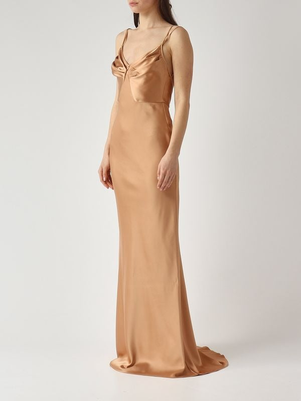 ELISABETTA FRANCHI Red Carpet Satin Dress ABR3362E2 Suede