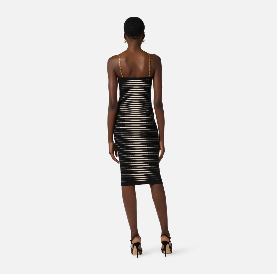 ELISABETTA FRANCHI Knitted dress with zebra jacquard AM99S61E2 Black Butter
