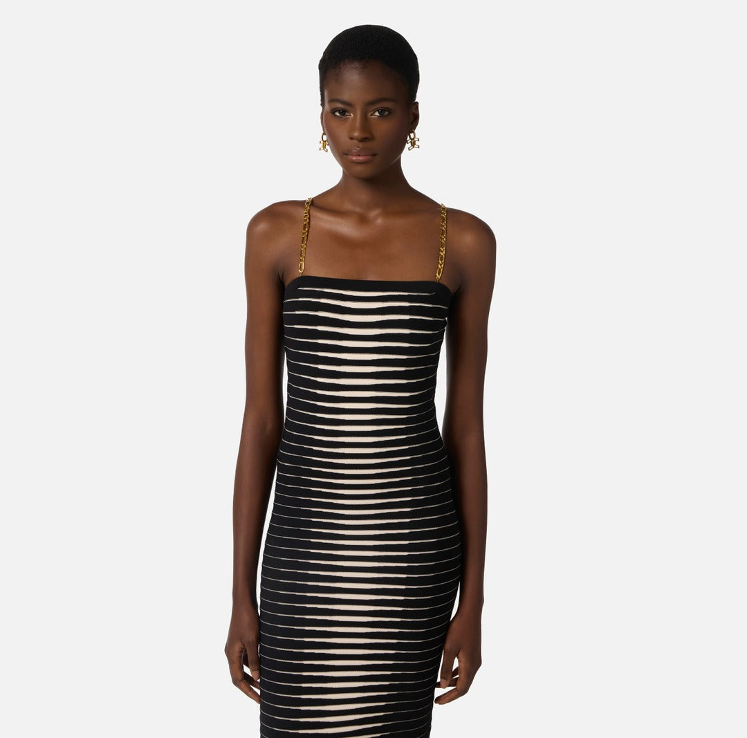 ELISABETTA FRANCHI Knitted dress with zebra jacquard AM99S61E2 Black Butter