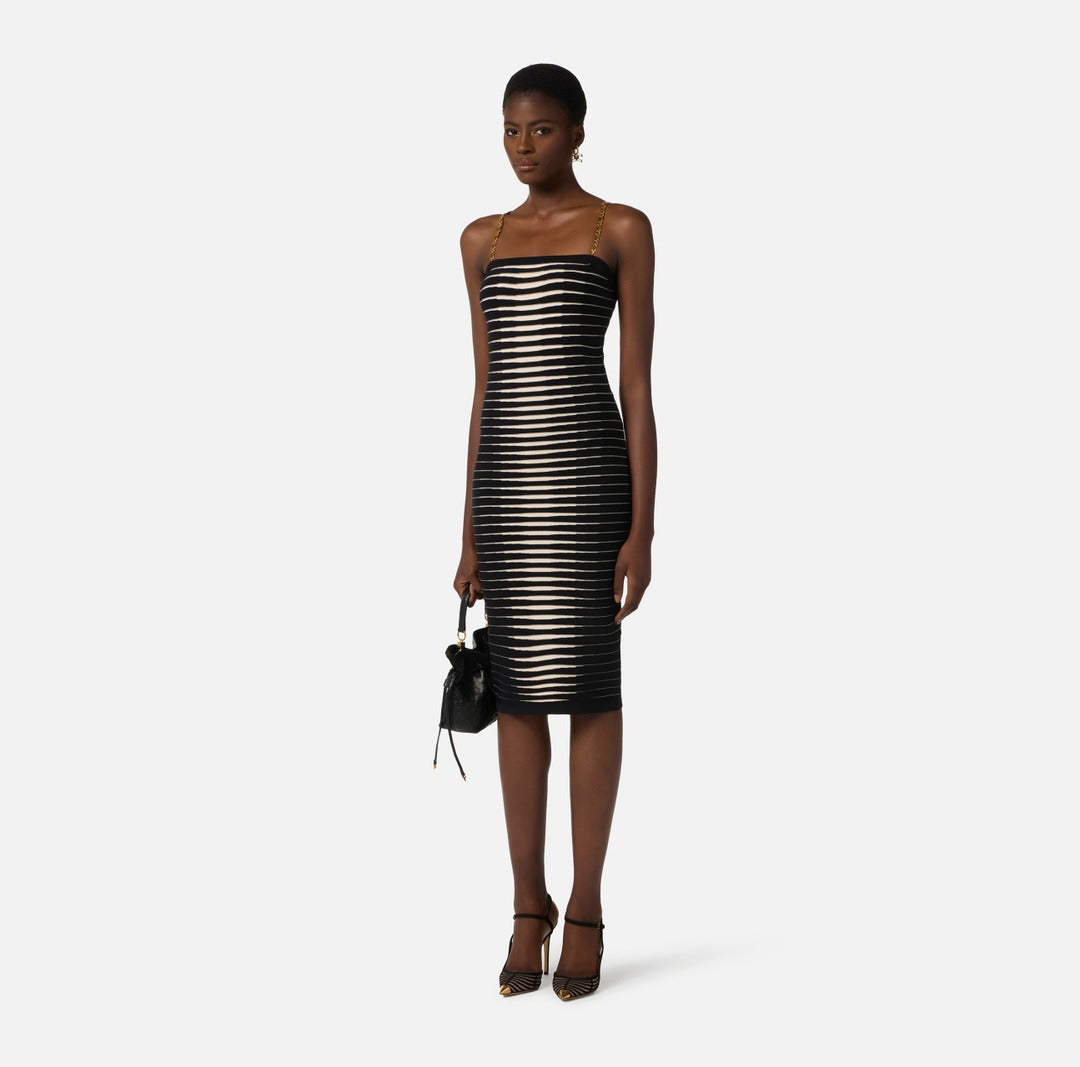ELISABETTA FRANCHI Knitted dress with zebra jacquard AM99S61E2 Black Butter