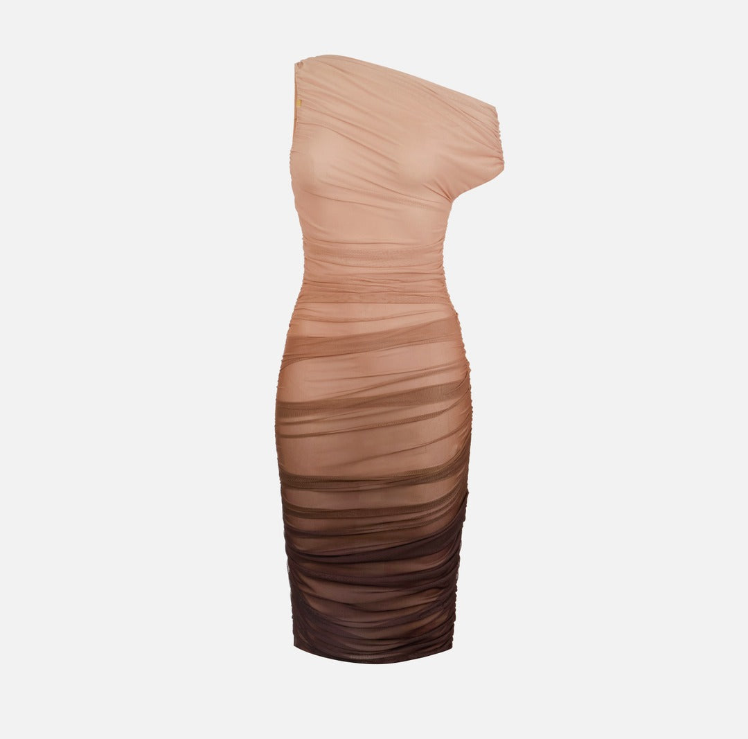 ELISABETTA FRANCHI Degrade tulle dress AB93162E2 Cacao
