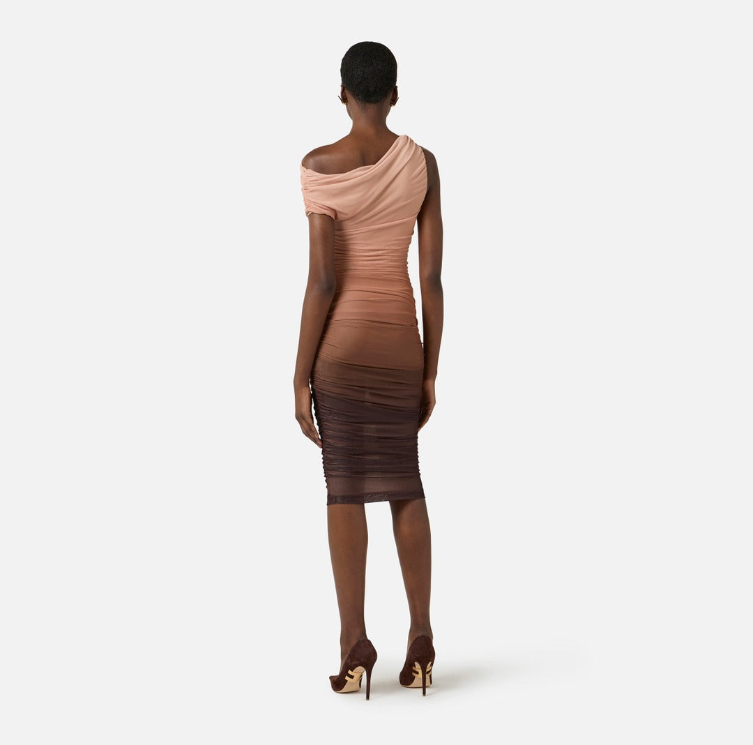 ELISABETTA FRANCHI Degrade tulle dress AB93162E2 Cacao