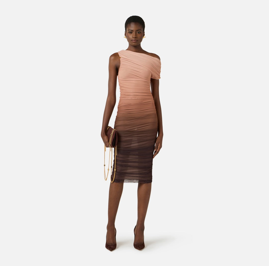 ELISABETTA FRANCHI Degrade tulle dress AB93162E2 Cacao