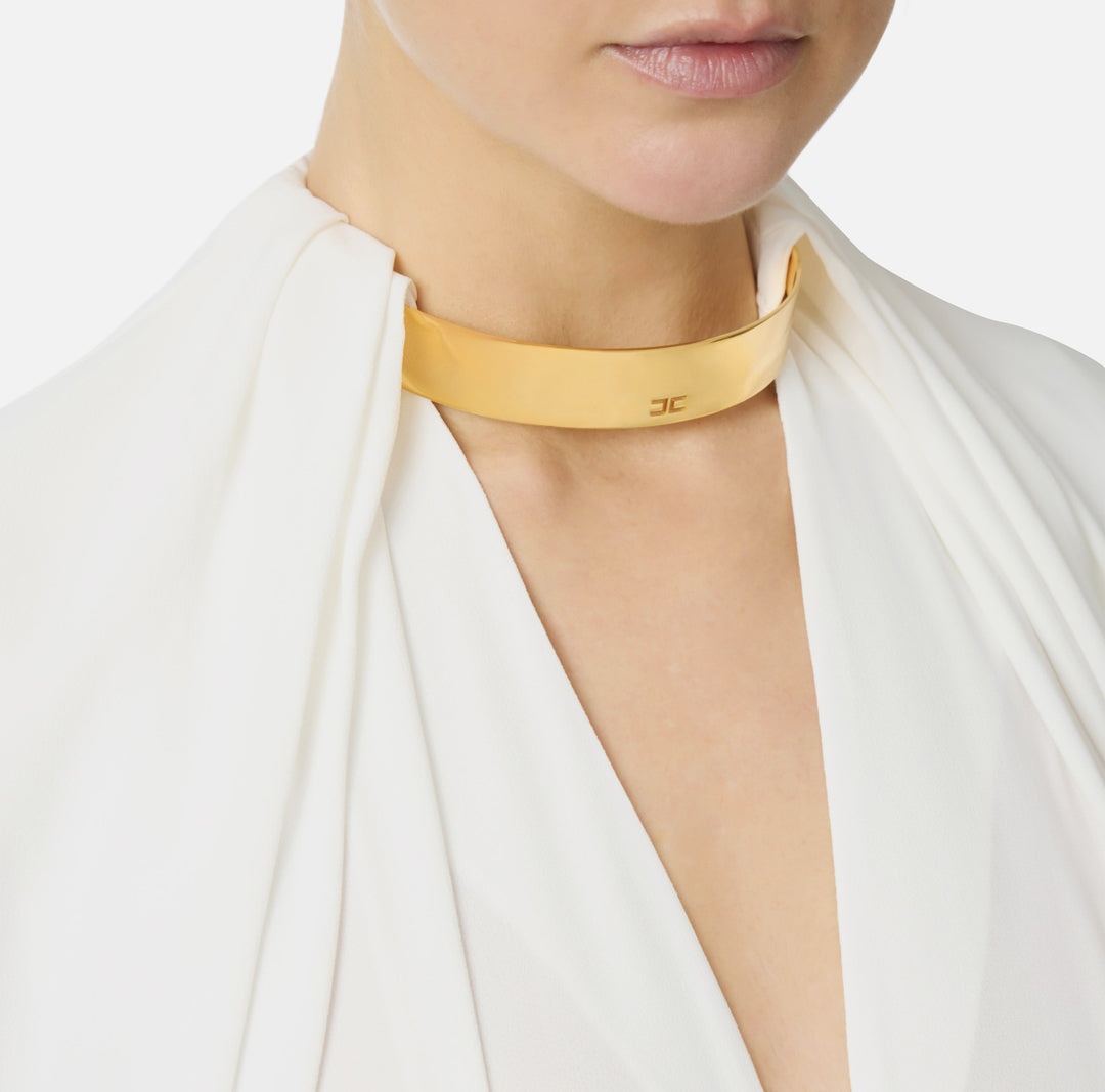 ELISABETTA FRANCHI Blusa in georgette di viscosa con dettaglio gioiello CA12961E2 Avorio