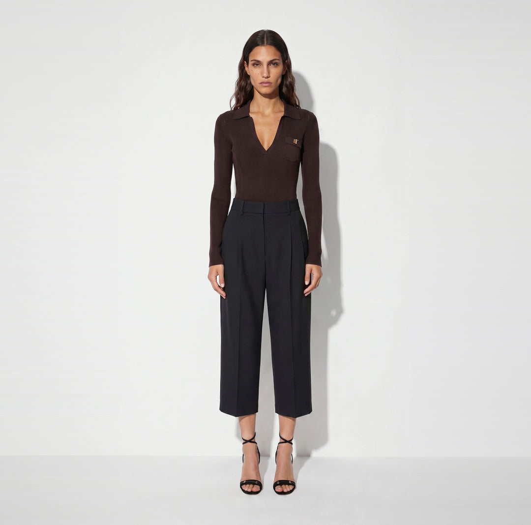 ELISABETTA FRANCHI Body in maglia con ricami à jour BK02B66E2 Dark Chocolate