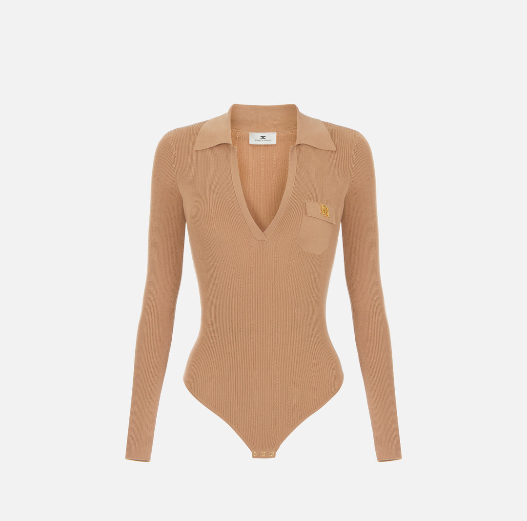 ELISABETTA FRANCHI Body in maglia con ricami à jour BK02B66E2 Pelle