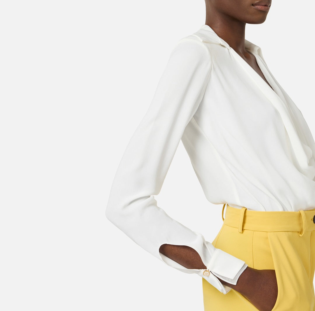 ELISABETTA FRANCHI Body Georgette Viscosa Colletto Camicia CB00261E2 Avorio