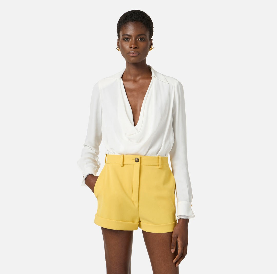 ELISABETTA FRANCHI Body Georgette Viscosa Colletto Camicia CB00261E2 Avorio