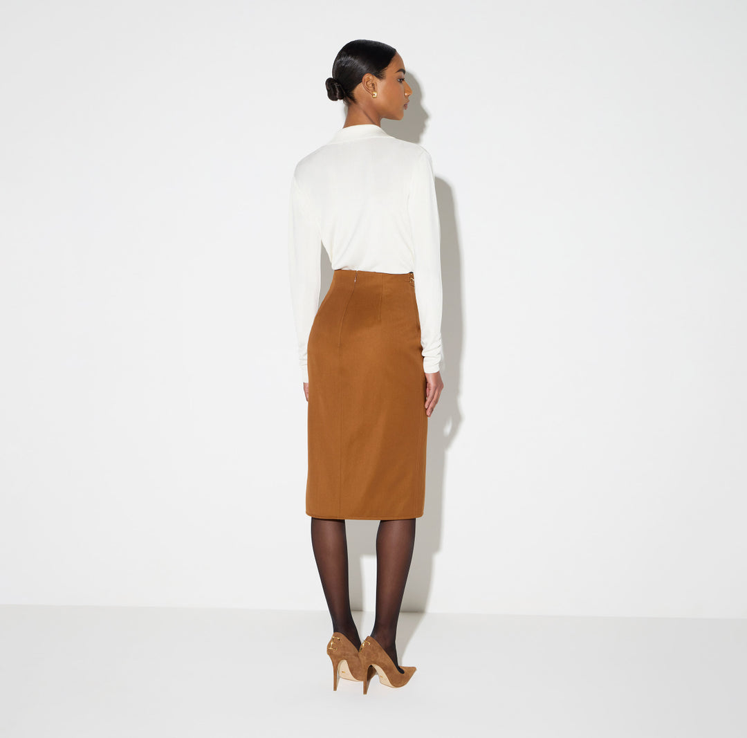 ELISABETTA FRANCHI Body in filato di viscosa con catena gioiello BK03S66E2 Burro