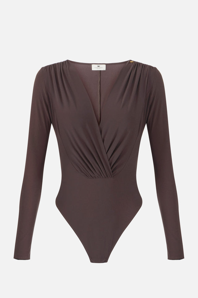 ELISABETTA FRANCHI Body in georgette Stretch  BO03161E2 Dark Chocolate