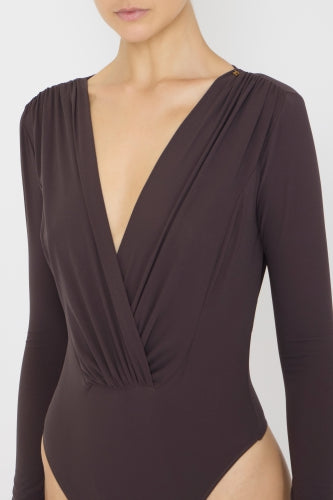 ELISABETTA FRANCHI Body in georgette Stretch  BO03161E2 Dark Chocolate