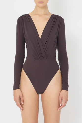 ELISABETTA FRANCHI Body in georgette Stretch  BO03161E2 Dark Chocolate