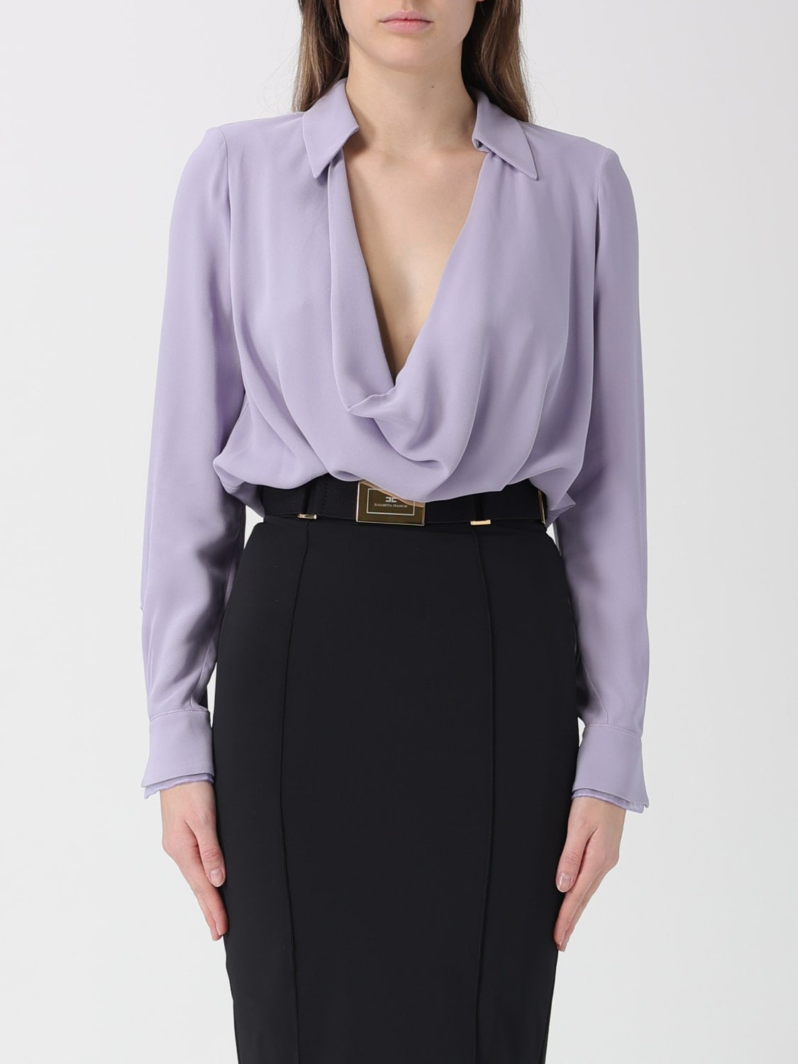 ELISABETTA FRANCHI Body Georgette Viscosa Colletto Camicia CB00261E2 Lilla