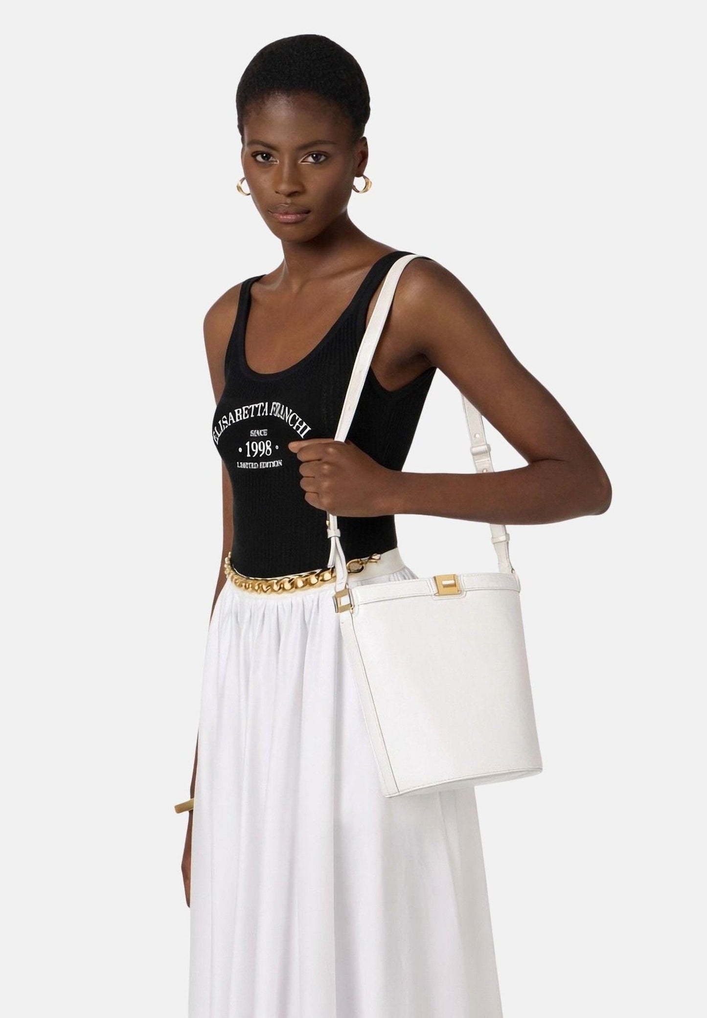 ELISABETTA FRANCHI Borsa a secchiello effetto naplak BS16A61E2 Burro