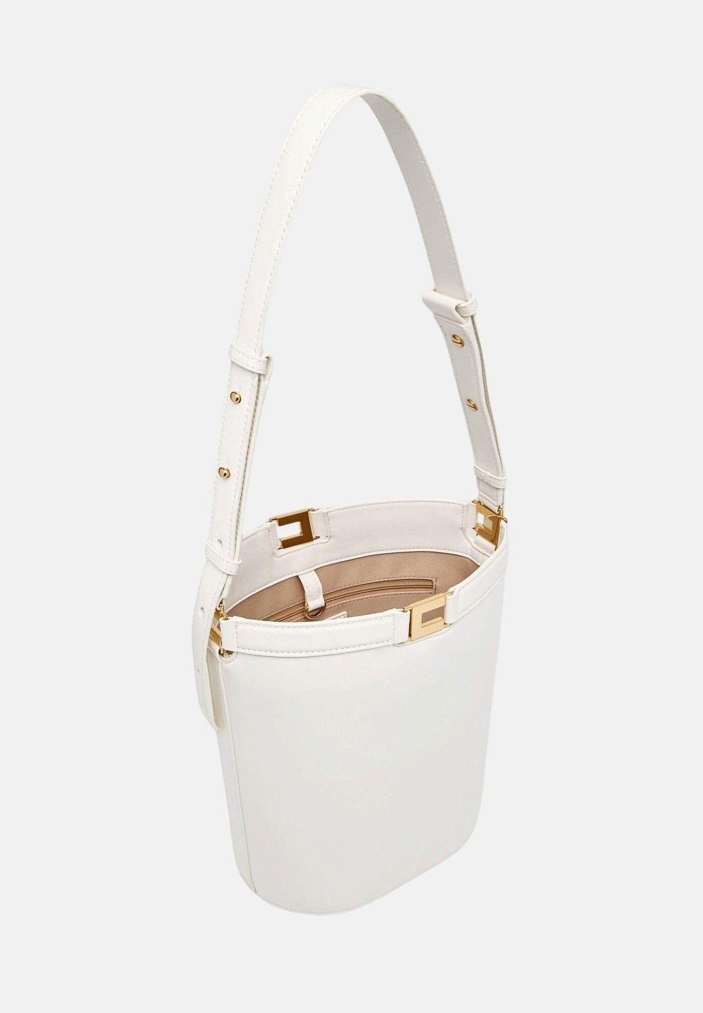 ELISABETTA FRANCHI Borsa a secchiello effetto naplak BS16A61E2 Burro