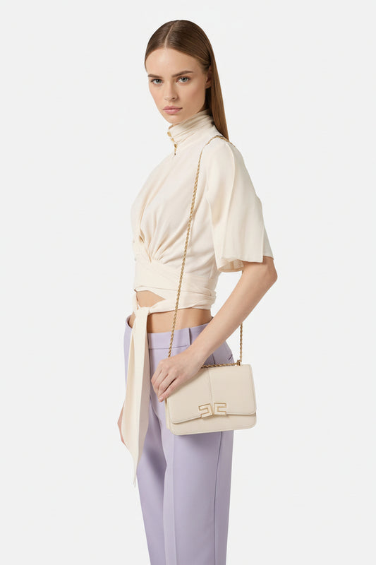 ELISABETTA FRANCHI Borsa a tracolla con dettaglio logo BS91A61E2 Avorio