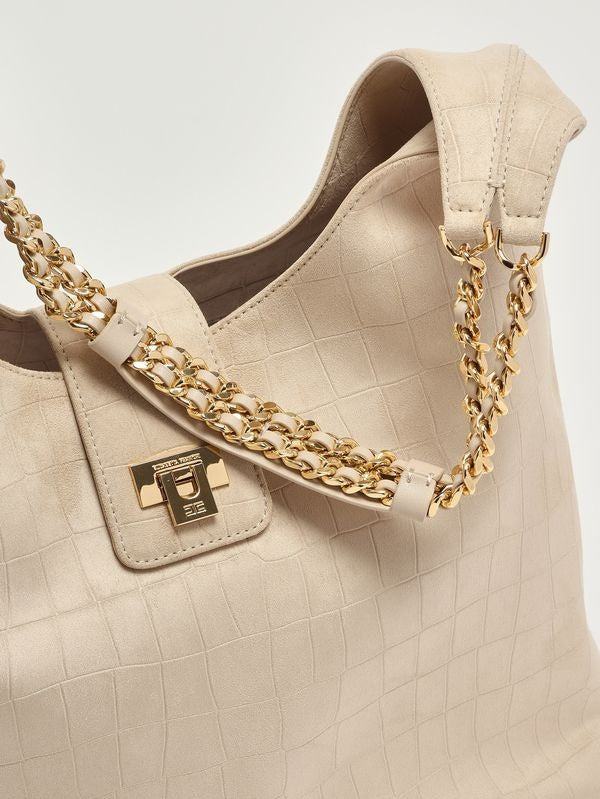 ELISABETTA FRANCHI Borsa hobo in suede BS01A61E2 Vaniglia