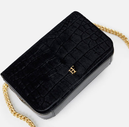 ELISABETTA FRANCHI Borsa tracolla in velluto stampa cocco BS20A67E2 Nero