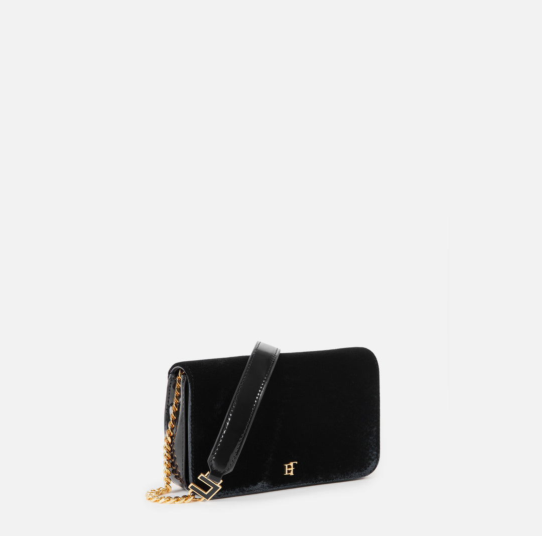ELISABETTA FRANCHI Borsa tracolla in velluto stampa cocco BS20A67E2 Nero