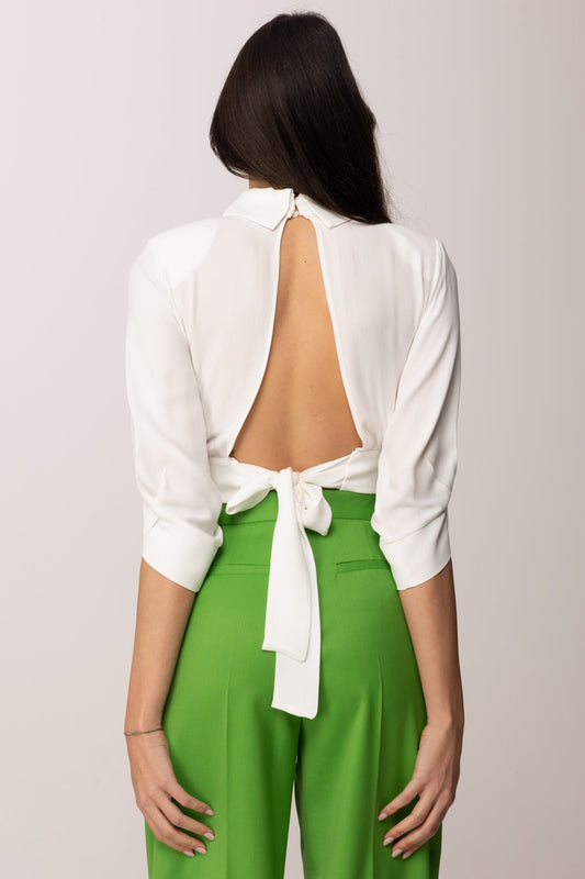 ELISABETTA FRANCHI Camicia in georgette con fusciacca CA14761E2 Avorio
