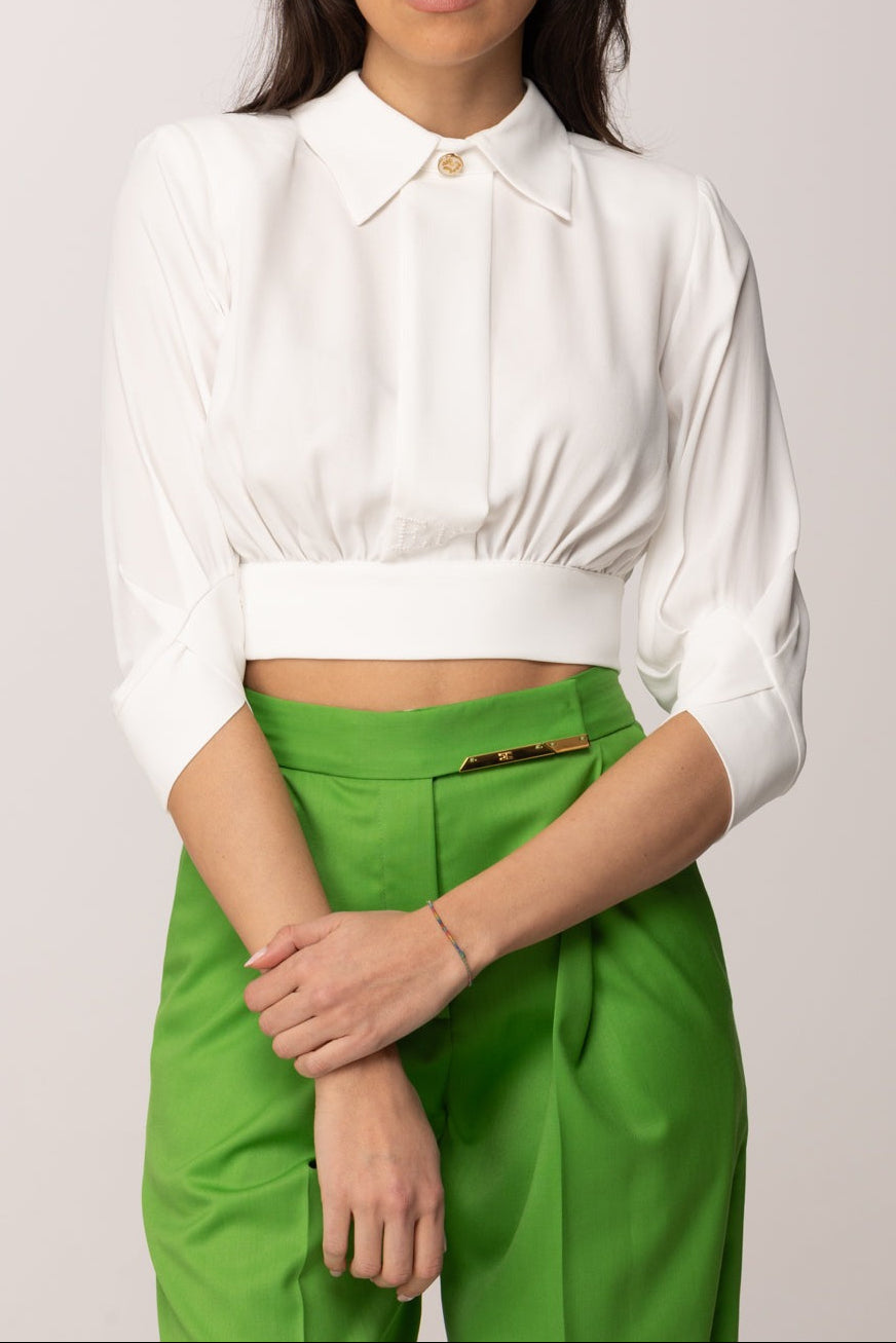 ELISABETTA FRANCHI Camicia in georgette con fusciacca CA14761E2 Avorio