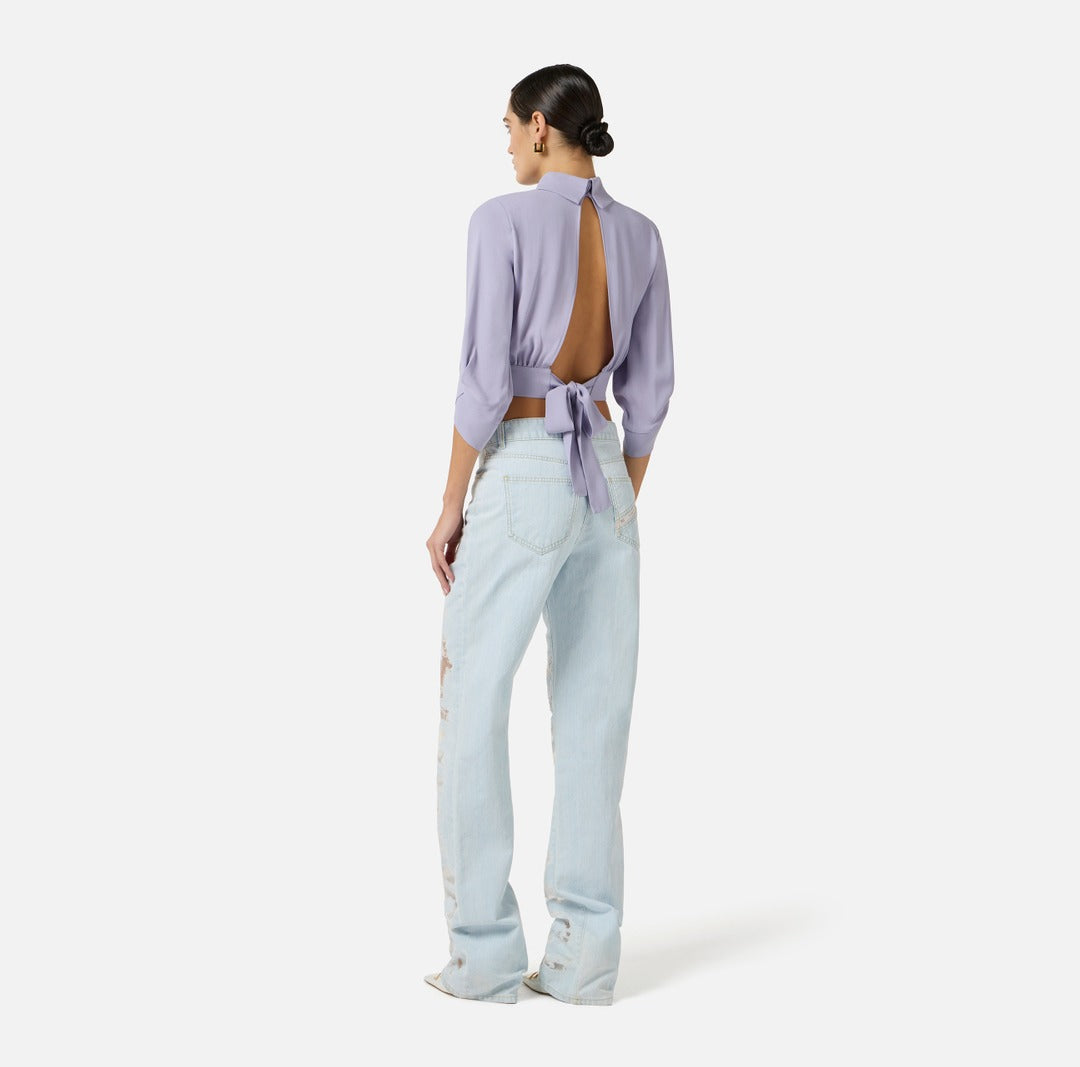 ELISABETTA FRANCHI Camicia in georgette con fusciacca CA14761E2 Lilla