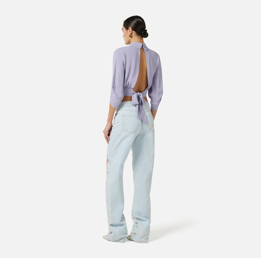ELISABETTA FRANCHI Camicia in georgette con fusciacca CA14761E2 Lilla