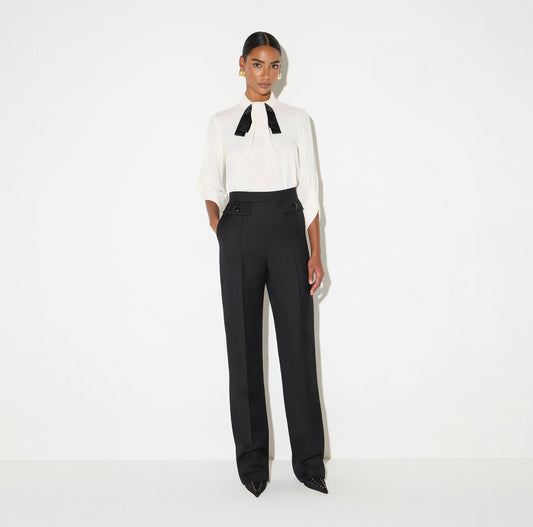 ELISABETTA FRANCHI Camicia Blusa in georgette con cravattino CA17866E2 Burro-Nero