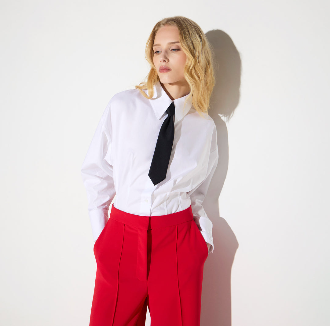 ELISABETTA FRANCHI Camicia in popeline con cravattino CA19867E2 Bianco