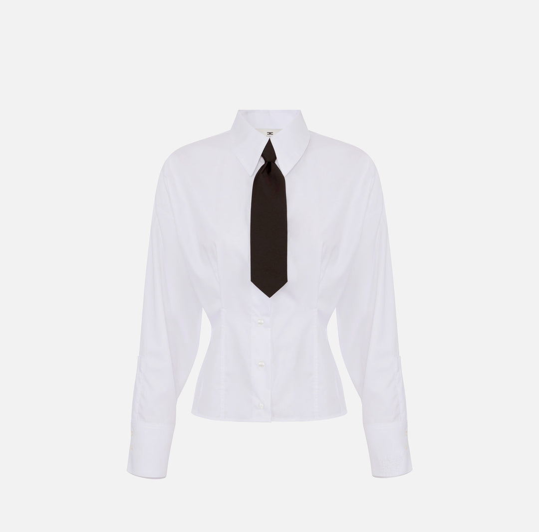 ELISABETTA FRANCHI Camicia in popeline con cravattino CA19867E2 Bianco