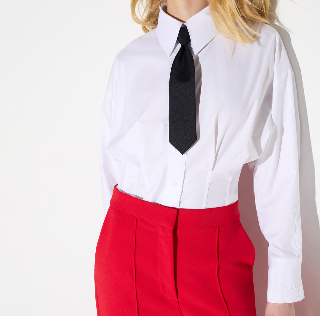 ELISABETTA FRANCHI Camicia in popeline con cravattino CA19867E2 Bianco