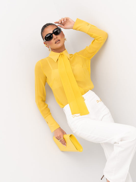 ELISABETTA FRANCHI Camicia in georgette e crepe con fusciacca CA14861E2 Sun