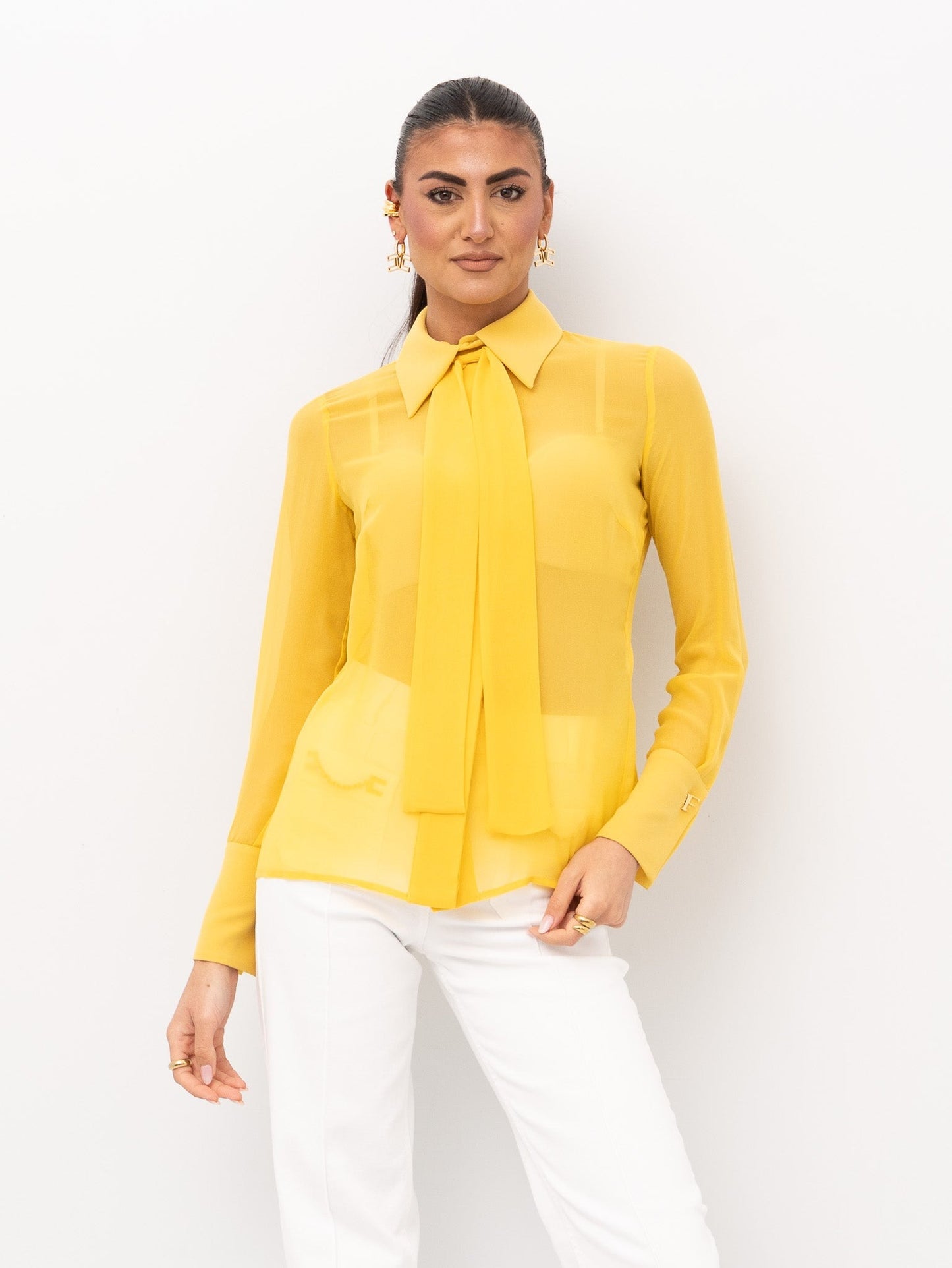 ELISABETTA FRANCHI Camicia in georgette e crepe con fusciacca CA14861E2 Sun