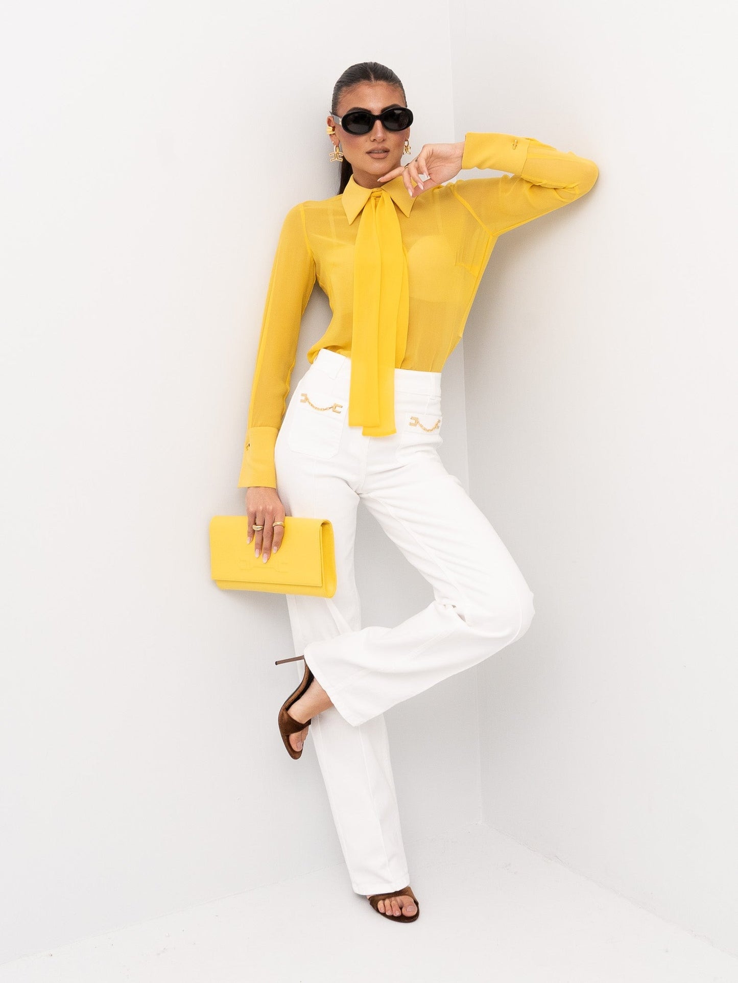 ELISABETTA FRANCHI Camicia in georgette e crepe con fusciacca CA14861E2 Sun